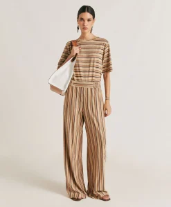 Hot Baccarat Pantalon Raye En Jersey Lurex - Rouille Multicolore Femmes Pantalons Et Shorts