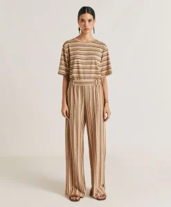 Hot Baccarat Pantalon Raye En Jersey Lurex - Rouille Multicolore Femmes Pantalons Et Shorts