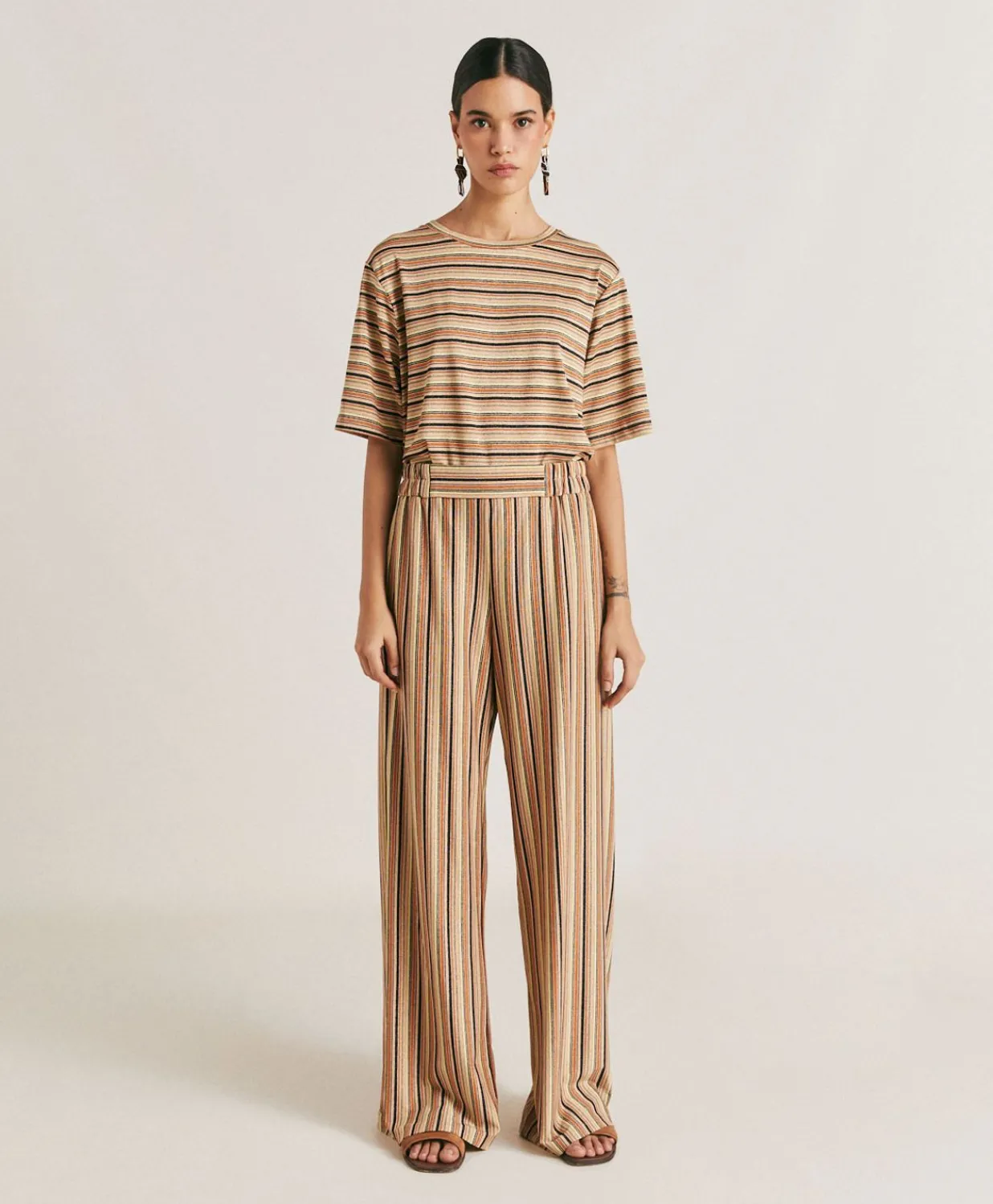 Hot Baccarat Pantalon Raye En Jersey Lurex - Rouille Multicolore Femmes Pantalons Et Shorts