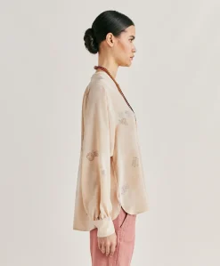 Sale Blouse Alisha En Crepe De Chine - Beige Multicolore Femmes Chemisiers Et Chemises