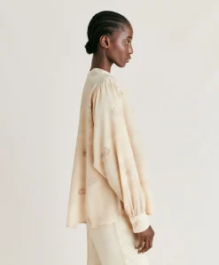 Sale Blouse Alisha En Crepe De Chine - Beige Multicolore Femmes Chemisiers Et Chemises