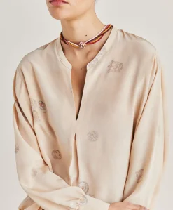 Sale Blouse Alisha En Crepe De Chine - Beige Multicolore Femmes Chemisiers Et Chemises