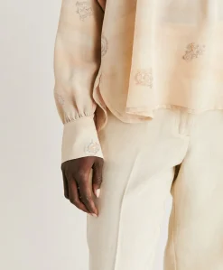 Sale Blouse Alisha En Crepe De Chine - Beige Multicolore Femmes Chemisiers Et Chemises