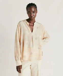 Sale Blouse Alisha En Crepe De Chine - Beige Multicolore Femmes Chemisiers Et Chemises