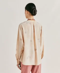 Sale Blouse Alisha En Crepe De Chine - Beige Multicolore Femmes Chemisiers Et Chemises