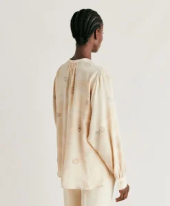 Sale Blouse Alisha En Crepe De Chine - Beige Multicolore Femmes Chemisiers Et Chemises