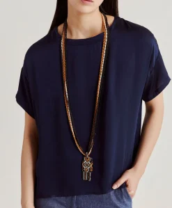 Discount Blouse Alonso En Soie Unie - Bleu Nuit Femmes Chemisiers Et Chemises