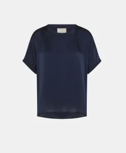 Discount Blouse Alonso En Soie Unie - Bleu Nuit Femmes Chemisiers Et Chemises