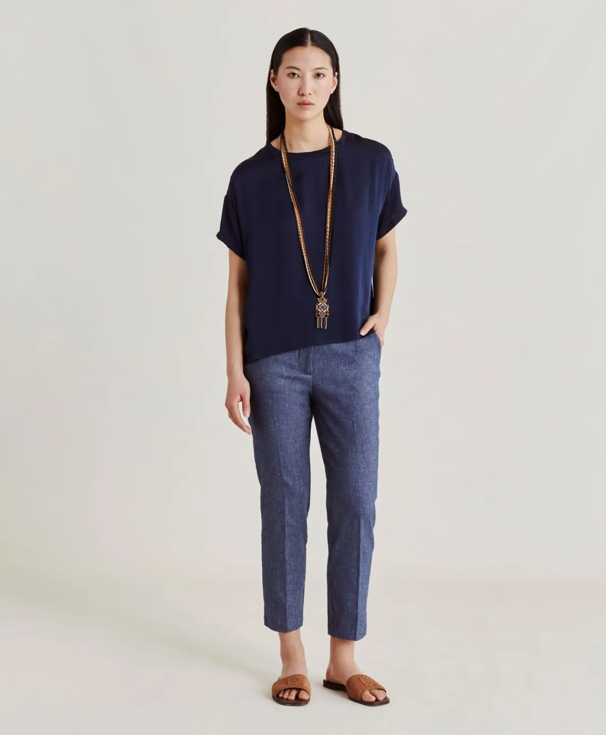 Discount Blouse Alonso En Soie Unie - Bleu Nuit Femmes Chemisiers Et Chemises