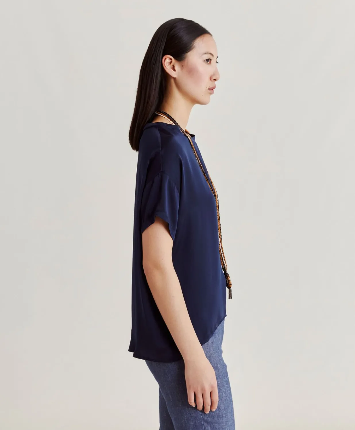 Discount Blouse Alonso En Soie Unie - Bleu Nuit Femmes Chemisiers Et Chemises