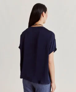 Discount Blouse Alonso En Soie Unie - Bleu Nuit Femmes Chemisiers Et Chemises