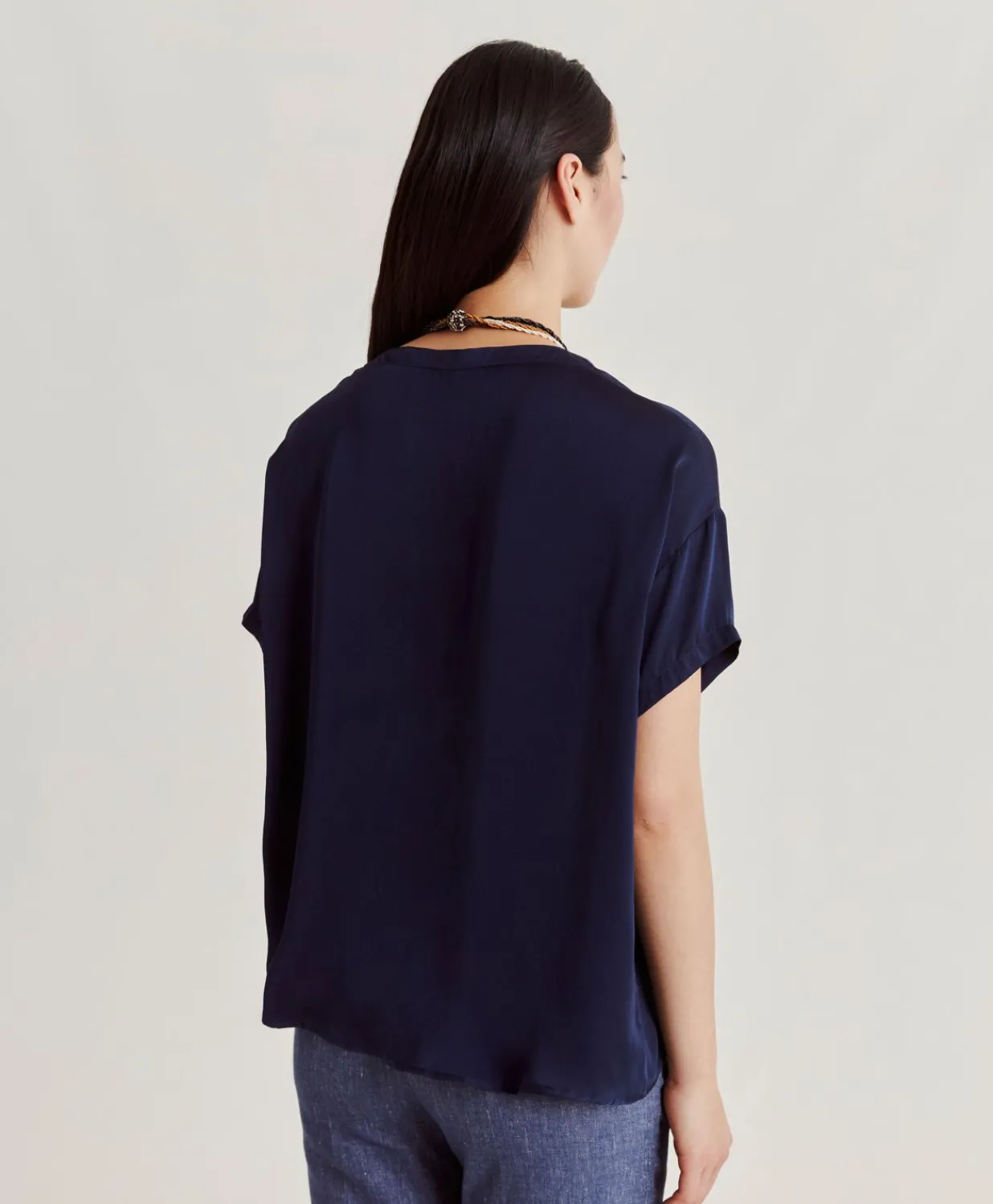 Discount Blouse Alonso En Soie Unie - Bleu Nuit Femmes Chemisiers Et Chemises