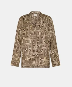 Online Blouse Ambroise En Serge De Soie - Beige/Tabac Femmes Chemisiers Et Chemises