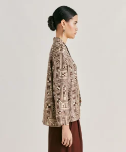 Online Blouse Ambroise En Serge De Soie - Beige/Tabac Femmes Chemisiers Et Chemises