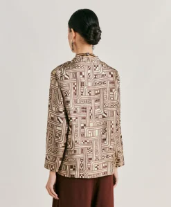 Online Blouse Ambroise En Serge De Soie - Beige/Tabac Femmes Chemisiers Et Chemises