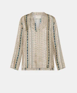 Hot Blouse Ambroise En Serge De Soie - Sable Multicolore Femmes Chemisiers Et Chemises