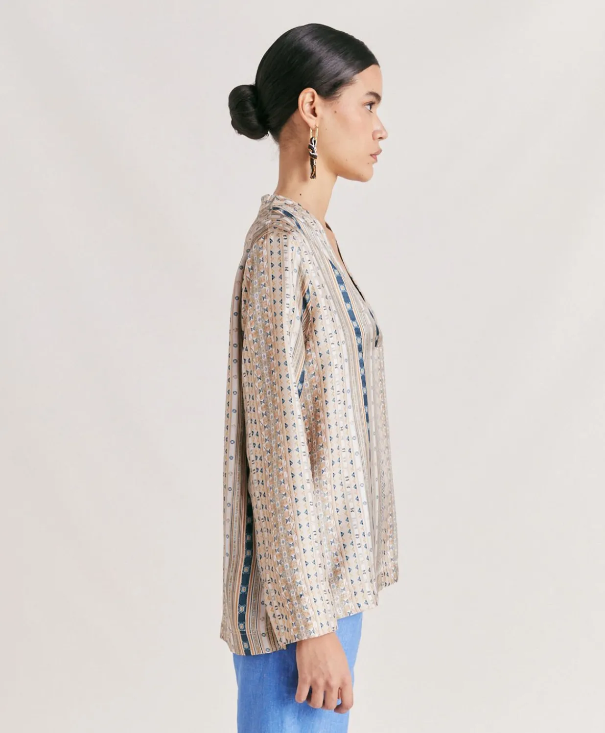 Hot Blouse Ambroise En Serge De Soie - Sable Multicolore Femmes Chemisiers Et Chemises