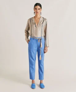 Hot Blouse Ambroise En Serge De Soie - Sable Multicolore Femmes Chemisiers Et Chemises