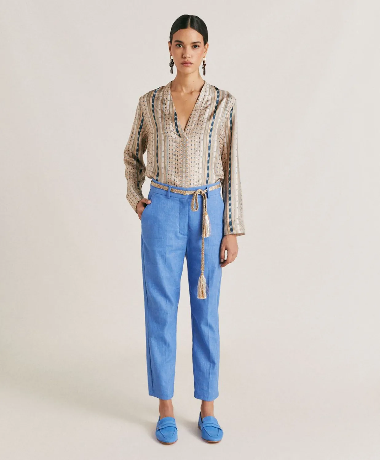 Hot Blouse Ambroise En Serge De Soie - Sable Multicolore Femmes Chemisiers Et Chemises
