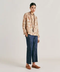 Clearance Blouse Ambroise En Twill De Soie - Poudre Multicolore Femmes Chemisiers Et Chemises