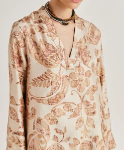 Clearance Blouse Ambroise En Twill De Soie - Poudre Multicolore Femmes Chemisiers Et Chemises
