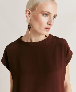 Outlet Blouse Curacao En Acetate De Soie - Chocolat Femmes Chemisiers Et Chemises
