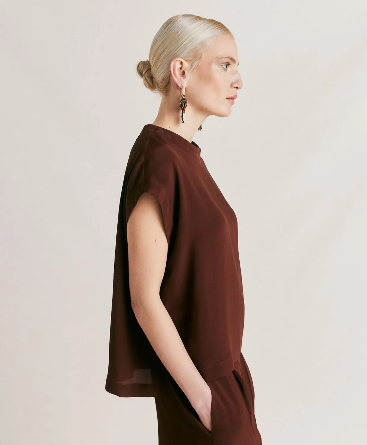 Outlet Blouse Curacao En Acetate De Soie - Chocolat Femmes Chemisiers Et Chemises