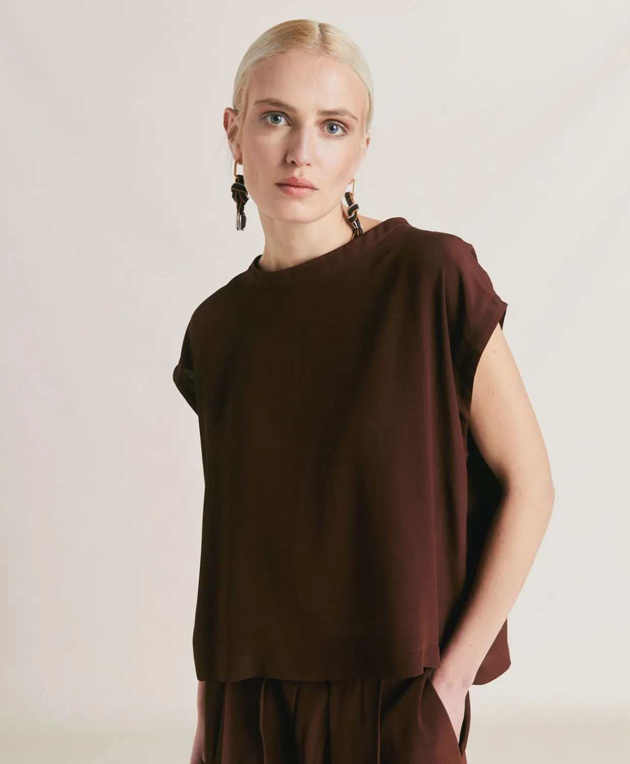 Outlet Blouse Curacao En Acetate De Soie - Chocolat Femmes Chemisiers Et Chemises