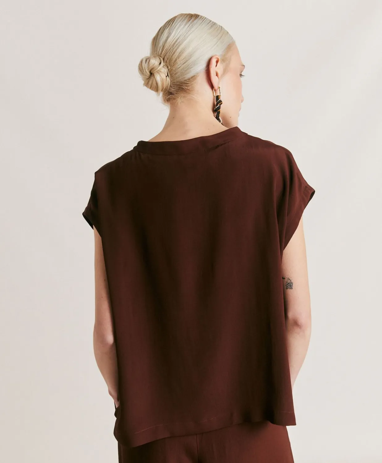 Outlet Blouse Curacao En Acetate De Soie - Chocolat Femmes Chemisiers Et Chemises