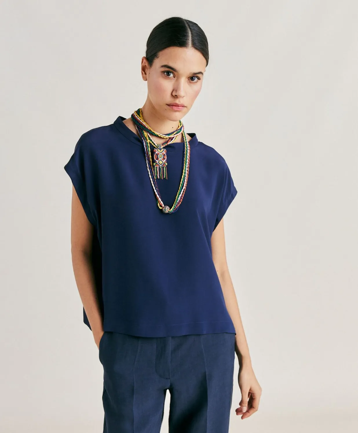 New Blouse En Acetate De Soie Curacao - Bleu Nuit Femmes Chemisiers Et Chemises