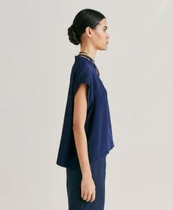 New Blouse En Acetate De Soie Curacao - Bleu Nuit Femmes Chemisiers Et Chemises