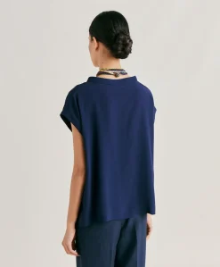 New Blouse En Acetate De Soie Curacao - Bleu Nuit Femmes Chemisiers Et Chemises