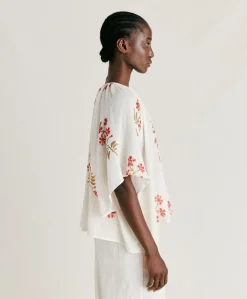 New Blouse En Gaze Tarida - Creme/Cerise Noire Femmes Chemisiers Et Chemises