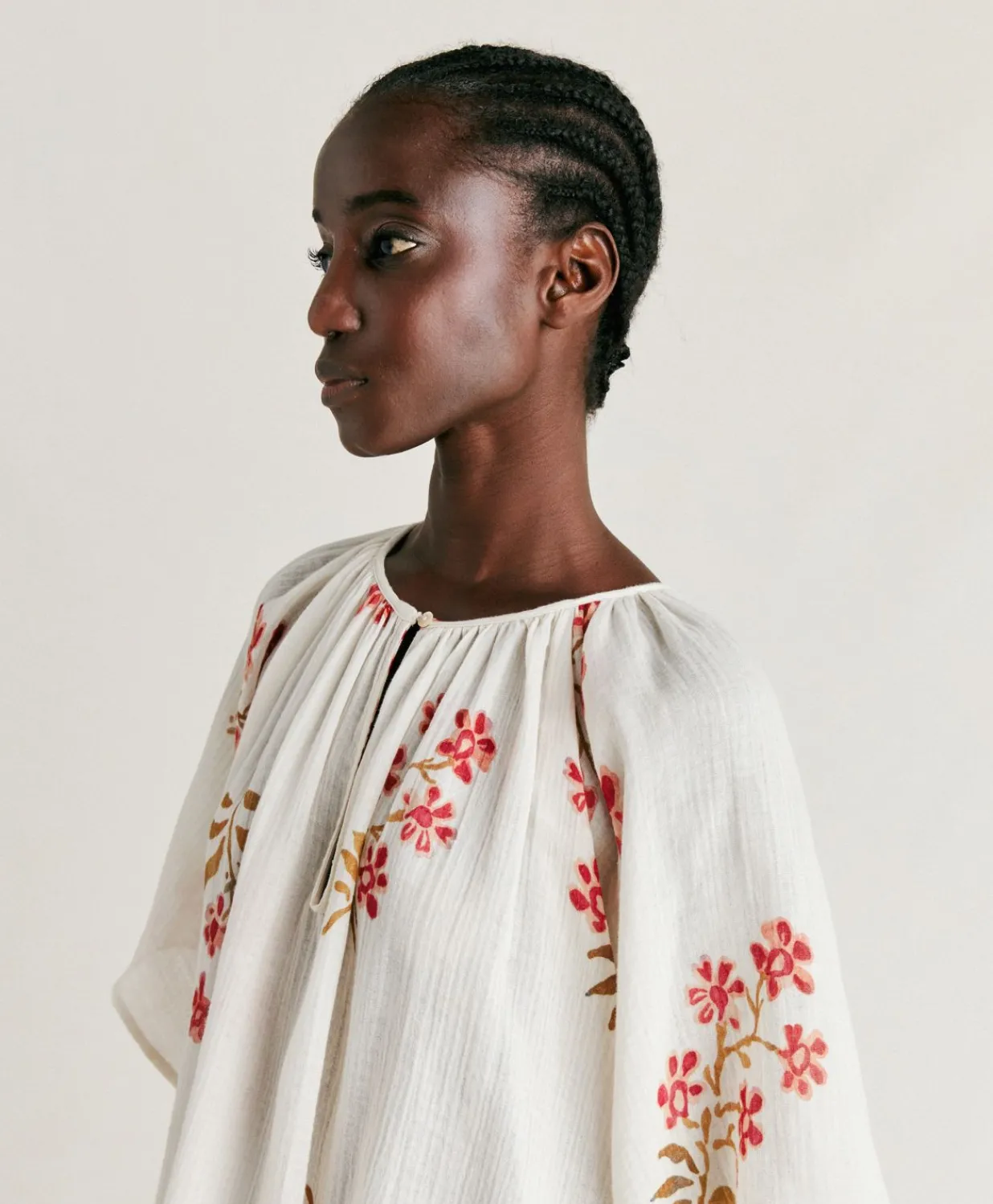 New Blouse En Gaze Tarida - Creme/Cerise Noire Femmes Chemisiers Et Chemises