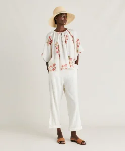 New Blouse En Gaze Tarida - Creme/Cerise Noire Femmes Chemisiers Et Chemises