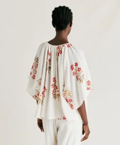 New Blouse En Gaze Tarida - Creme/Cerise Noire Femmes Chemisiers Et Chemises