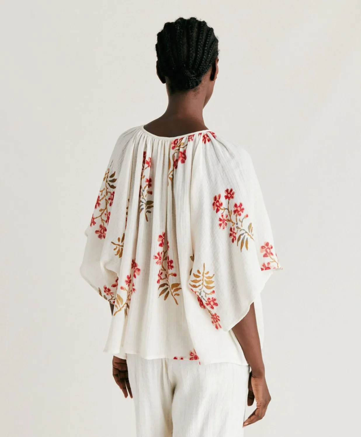 New Blouse En Gaze Tarida - Creme/Cerise Noire Femmes Chemisiers Et Chemises