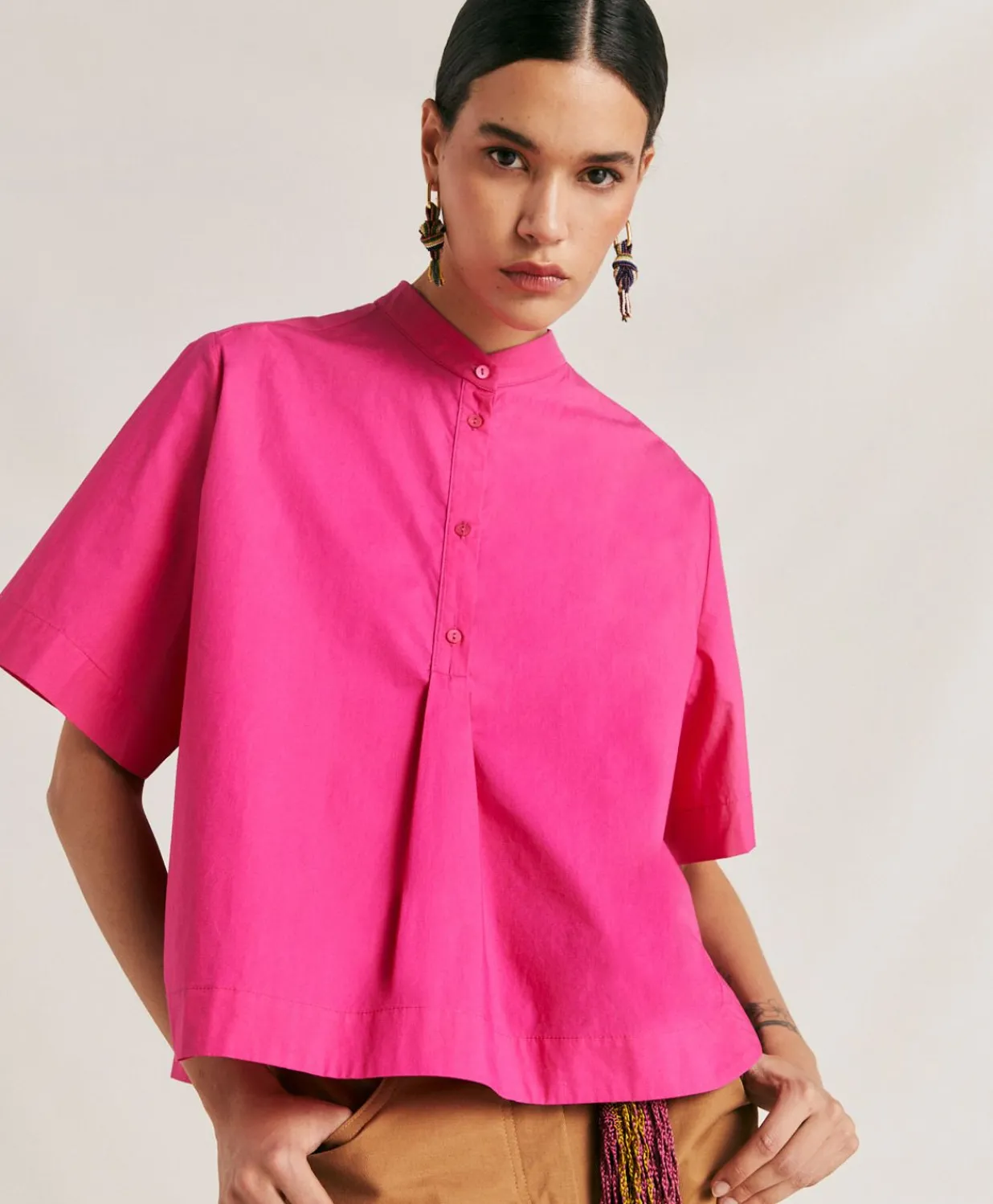 Hot Blouse En Popeline Mialli - Fuchsia Femmes Chemisiers Et Chemises