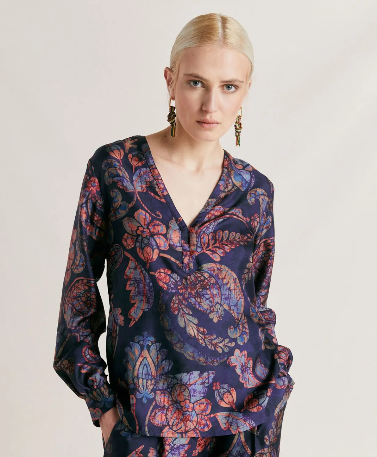 Hot Blouse En Serge De Soie Torret - Bleu Nuit Multicolore Femmes Costumes Et Costumes
