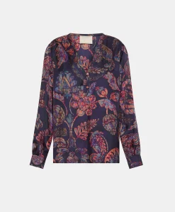 Hot Blouse En Serge De Soie Torret - Bleu Nuit Multicolore Femmes Costumes Et Costumes