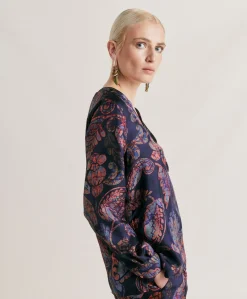 Hot Blouse En Serge De Soie Torret - Bleu Nuit Multicolore Femmes Costumes Et Costumes