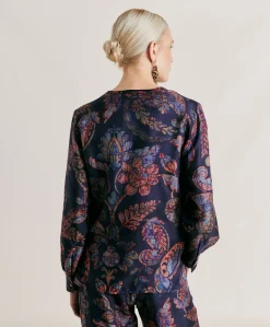 Hot Blouse En Serge De Soie Torret - Bleu Nuit Multicolore Femmes Costumes Et Costumes