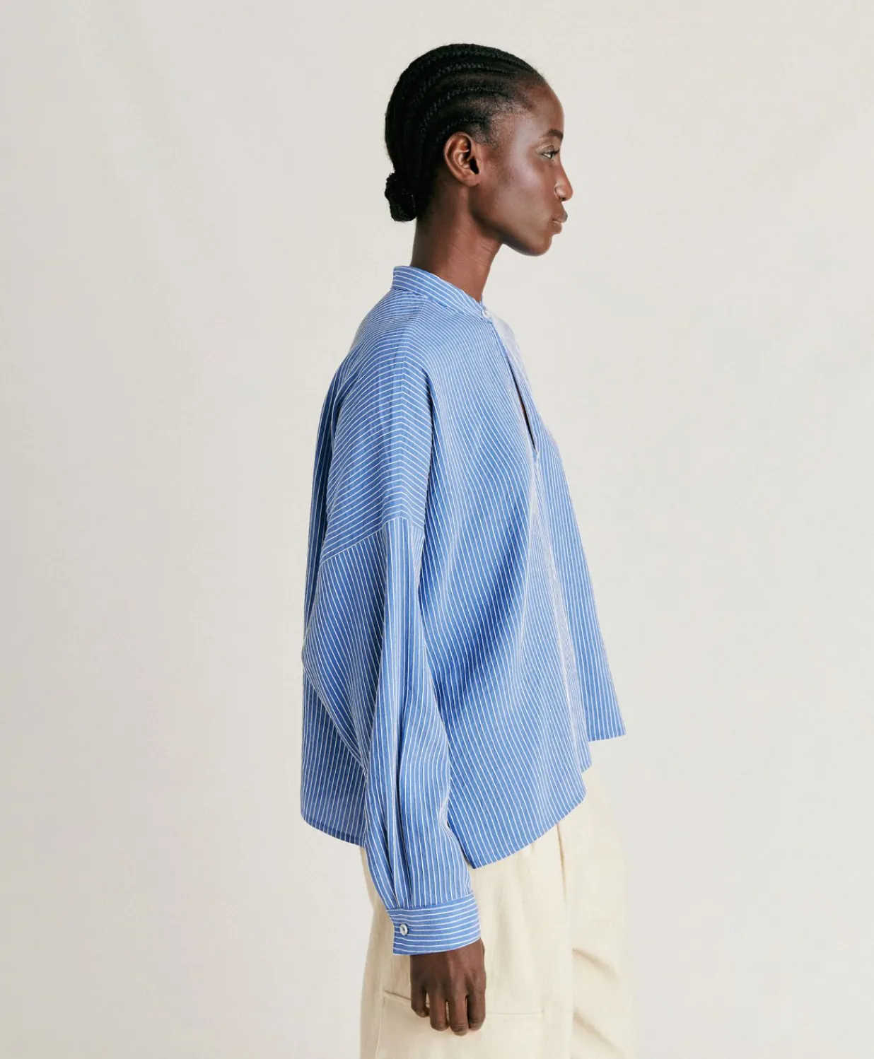 Discount Blouse En Viscose De Soie Rayee Zoe - Bleu Clair/Creme Femmes Chemisiers Et Chemises