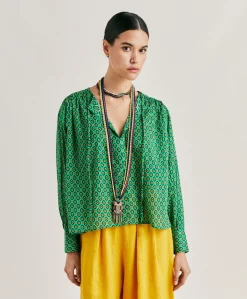 Blouse Gypsofilia En Voile De Coton Imprime - Emeraude Femmes Chemisiers Et Chemises