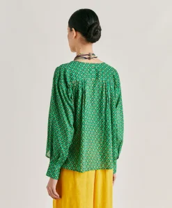 Blouse Gypsofilia En Voile De Coton Imprime - Emeraude Femmes Chemisiers Et Chemises