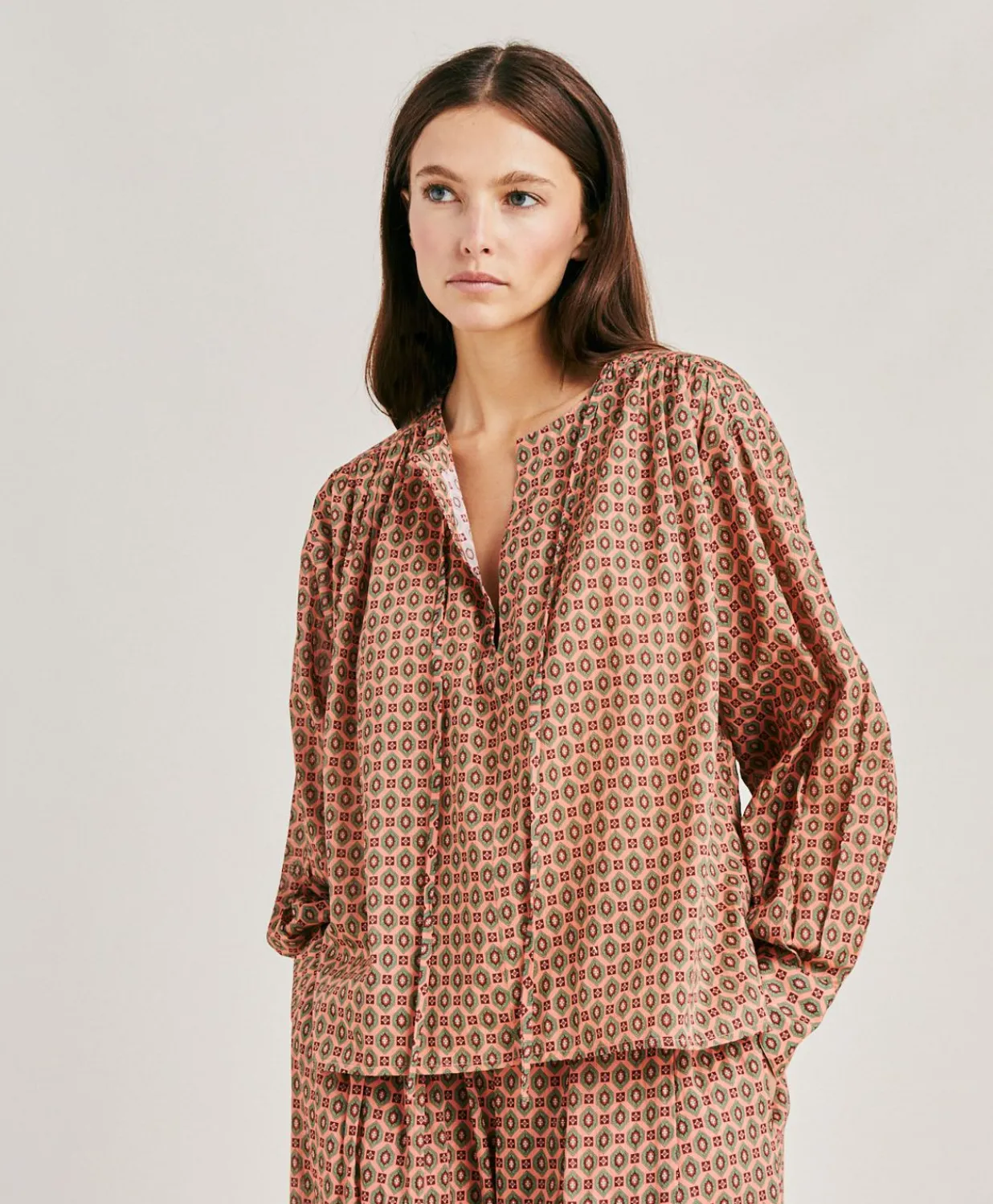 Hot Blouse Gypsofilia En Voile De Coton Imprime - Corail Femmes Chemisiers Et Chemises