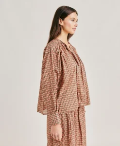 Hot Blouse Gypsofilia En Voile De Coton Imprime - Corail Femmes Chemisiers Et Chemises