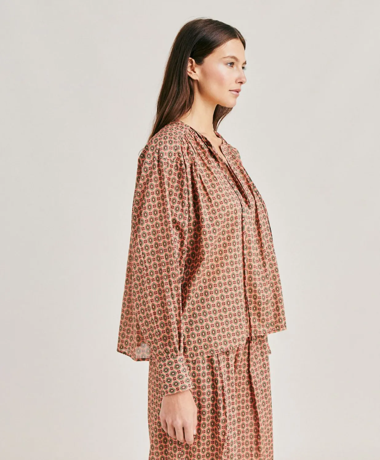 Hot Blouse Gypsofilia En Voile De Coton Imprime - Corail Femmes Chemisiers Et Chemises