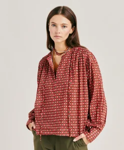 Sale Blouse Gypsophilia En Voile De Coton Imprime - Rouge Femmes Chemisiers Et Chemises