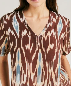 Outlet Blouse Osmanto En Lin Viscose Imprime - Cacao Multicolore Femmes Chemisiers Et Chemises